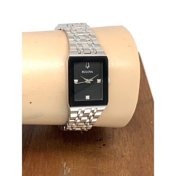 Bulova Women's Watch 96P202 Quartz Black Dial Diamond Quadra Tank Silver Steel - Picture 11 of 14